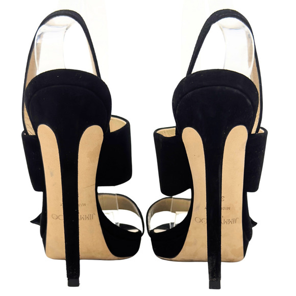 Jimmy Choo Heels White Crystal Black Suede Slingback Platform Sandals EU 36.5 - Picture 5 of 11